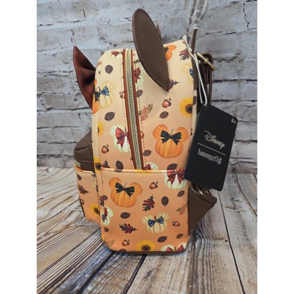 Loungefly Disney Minnie Mouse Fall Pumpkin Mini Backpack New - Picture 6 of 7
